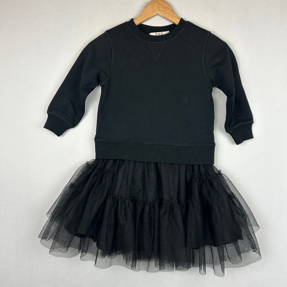 Sea New York Sweatshirt Tutu Dress Black Crew Neck Long Sleeve Girls' Size 4Y
